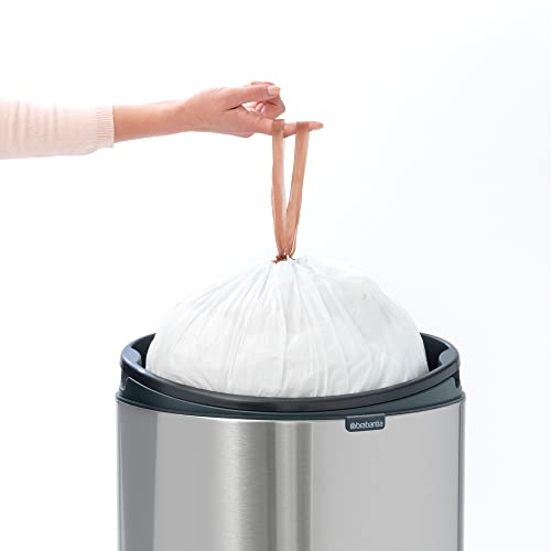 Image of Brabantia Press-Top Kitchen Trash Can with Flat Back | Platinum | 10.6 Gallon / 40L | Home Trash Can with Soft-Touch Stay-Open Lid & Removable Inner Bucket | Fits Flat Against Walls | + Trash Bags