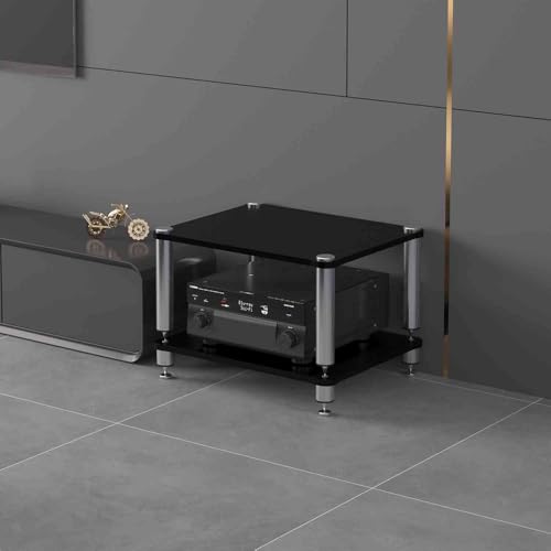 Soporte multimedia AV de 4 niveles con gabinete de componentes de video y estante de audio, torre de almacenamiento de medios estéreo para sala de juegos y sala de grabación (negro, 2 niveles)