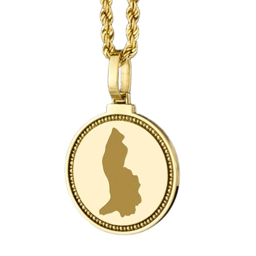 Pendentif carte du Liechtenstein en argent 925 plaqué or fin gravé main