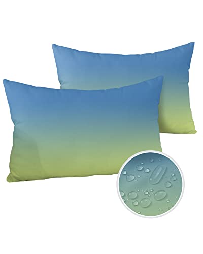 LBDecor Outdoor Throw Pillow Covers 20x12 Waterproof Ombre Blue Yellow Outdoor Pillows Decorative Pillow Covers Cushion Covers Pillowcase for Tent Patio Garden Couch Set of 2, Abstract Color Texture