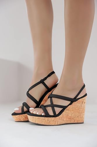 Coutgo Women Platform Wedge Sandals Cork Slingback Wedges Espadrilles Heels Summer Shoes2