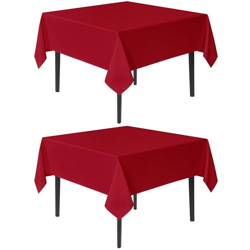 Image of sancua Christmas Red Square Tablecloths 70x70 Inch Table Cloth, 2 Pack | For Square or Round Tables, Washable Polyester Fabric Cover for Dinner, Holiday Party, Decorative Display Tables