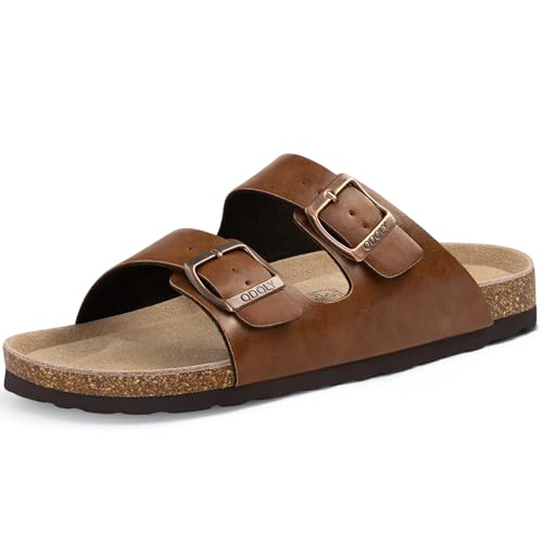 Image of ODOLY Unisex Comfortable Cork Footbed Slide Sandals with Arch Support | Adjustable Buckle, Lightweight Summer Sandals for Travel and Everyday Wear