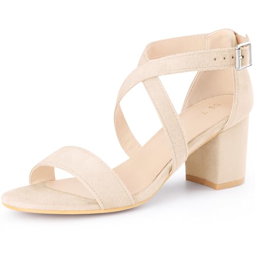 Allegra K Sandales à talon carré pour femmes Beige 38