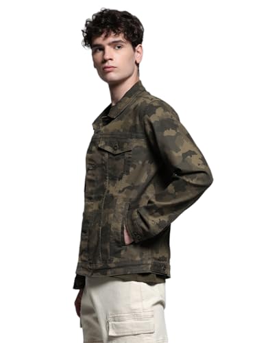 Image of Jack & Jones Men Spread Collar Camouflage Printed Cotton Casual Tailored Jacket