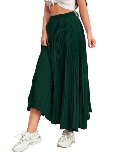 Womens Skirt Casual 2026, Elegant Pleated Skirt Spring Dark Green