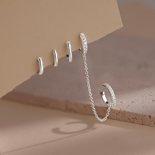 Image of Small Gold Huggie Hoop Earrings Set for Women Men Hypoallergenic 14K Plated Stack Cartilage Earrings, Sterling Silver Multiple Piercing Lightweight Mini Thin Cute Dainty Trendy Jewelry Gifts for Women