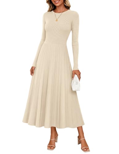 ZESICA Womens Fall Winter Pleated Party Midi Sweater Dress Apricot L