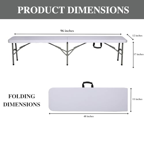 New Home Era Plastic Folding Bench - Portable Bench Used for Indoor, Outdoor, Picnic, Party, Camping, Dining Seat, Garden Soccer Multipurpose Entertaining Activities, White (1, White, 8 Feet) by New Home Era - Image 2