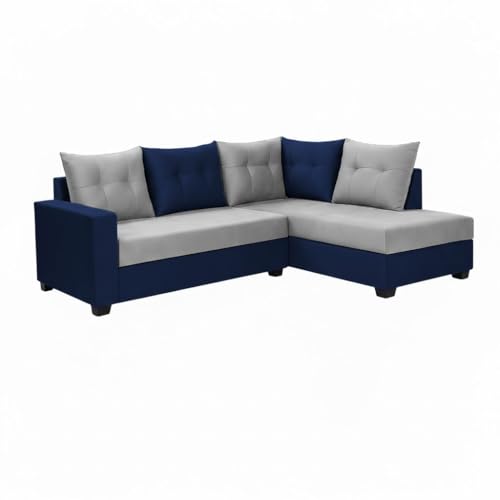 Image of SOCOZI Oriana 4 Seater RHS L Shape Sofa Set | Soft Velvet Suede Fabric | Modern Design | Plush Comfort Cushions for Living Room (Dark Blue-Light Grey)