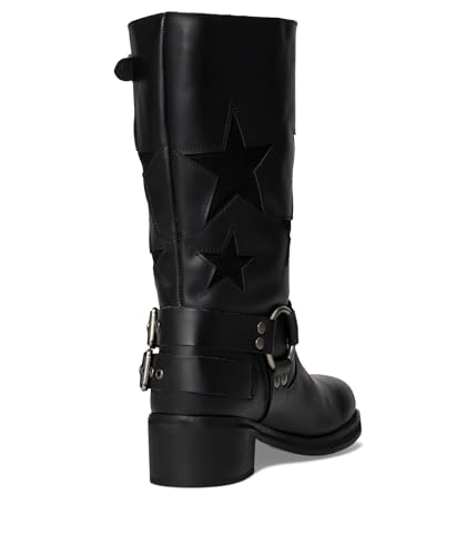 Image of Dingo Womens Blacklist Tooled Inlay Round Toe Pull On Motorcycle Casual Boots Mid Calf Mid Heel 2-3 inch