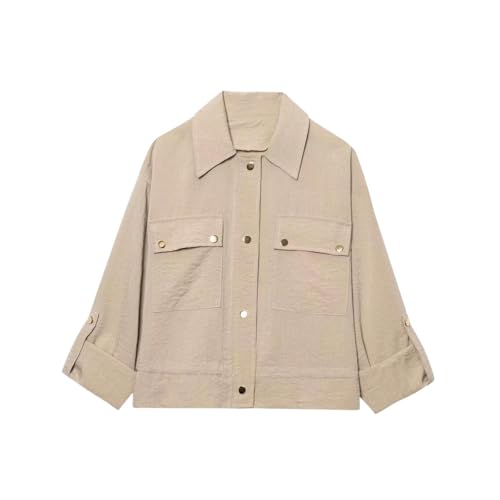 Veste en Jean pour Femmes Kaki Chic Manteau Uni Bouton GUOYUXIAO