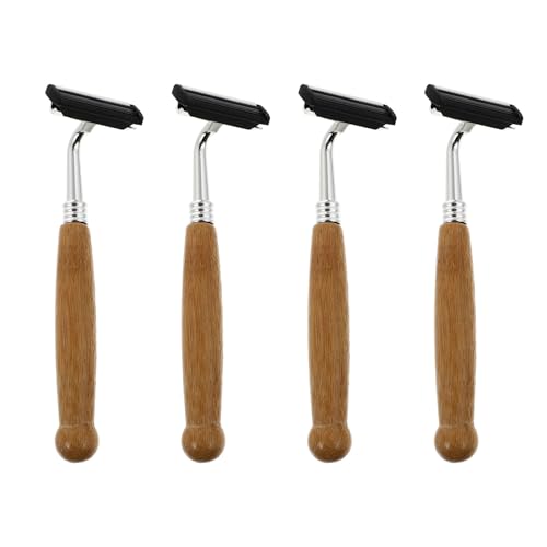 LIFKICH Maquinillas de Afeitar para Barba de Hombre, 4 Piezas Mango de Bambú, Cuchillas de Acero Inoxidable, Diseño Compacto para Viaje y Uso Diario