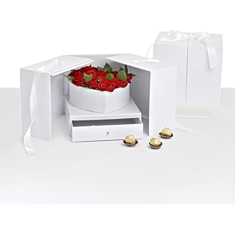 UNIKPACKAGING Premium Quality Large Square Surprise Flower Box, Gift Boxes for Luxury Flower and Gift Arrangements, Multi Colors (White) Cover