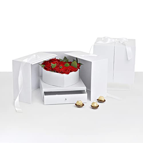 UNIKPACKAGING Premium Quality Large Square Surprise Flower Box, Gift Boxes for Luxury Flower and Gift Arrangements, Multi Colors (White)