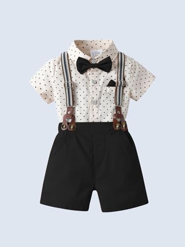 Baby Boys Shorts Sets,Infant Shirt + Shorts + Bow Tie + Suspenders,Toddler Summer Gentleman Outfits3