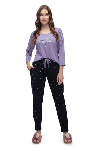 Image of LOTIK Women Cotton Heart Print Top & Payjama Full Sleeve Night Suit Set