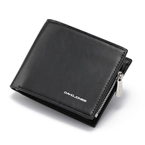 David Jones   Cartera de Hombre Pequeña   Porta tarjetas y Monedero de Efecto Cuero   Muchos Compartimentos Bolsillos para Billetes y Monedas   Negro