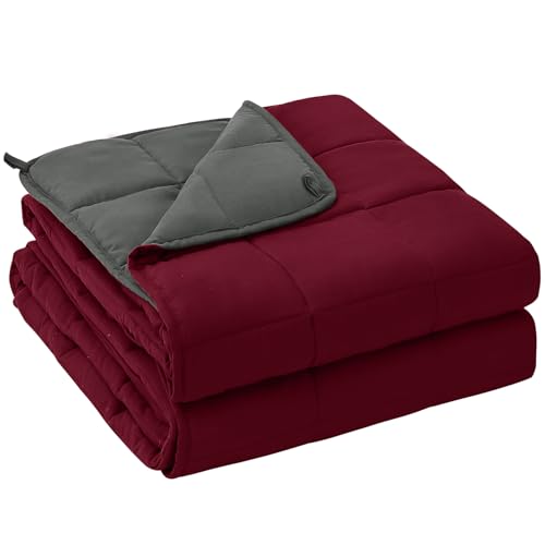 yescool Weighted Blanket for Adults (20 lbs, 48" x 72", Red Grey) Cooling Heavy Blanket for Sleeping Perfect for 110-130 lbs, Twin Size Breathable Blanket with Premium Glass Bead, Machine Washable