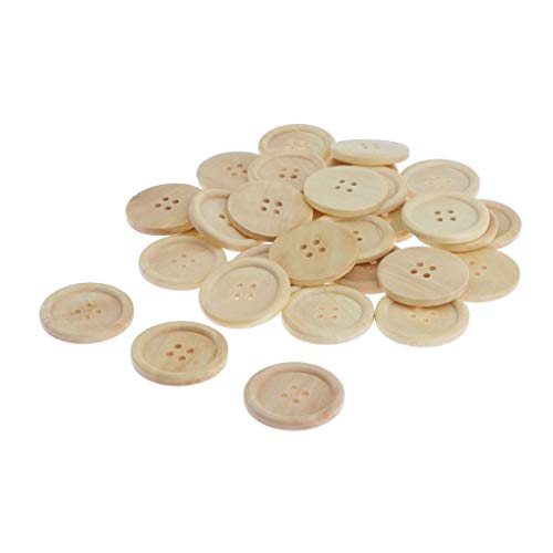 Generic 30x Botões de Madeira Natural Sem Pintura Prendedor de 4 Furos em Branco para Scrapbooking -