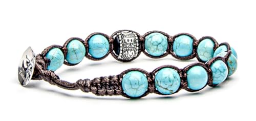 VLNET Pulsera original tibetana con rueda de oración en plata y piedras naturales, unisex, talla única, bendecido por los monjes tibetanos., Talla única, Algodón, No es una piedra preciosa