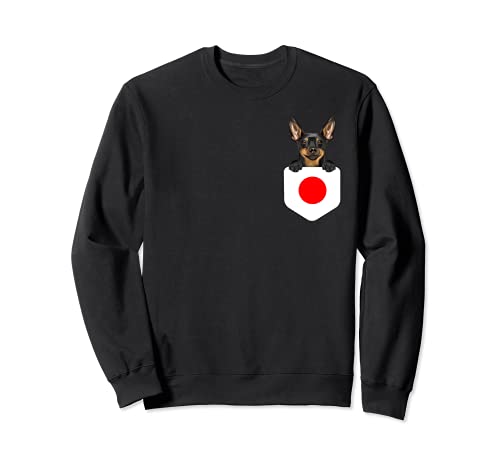 Japan Flag Miniature Pinscher Dog In Pocket Sweatshirt, Black