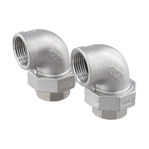 Wlinfetity Paquete de 2 codos de acero inoxidable 304 de 90 grados de 1 pulgada para unión de tubería de ángulo recto hembra BSP para fontanería industrial y sistemas neumáticos
