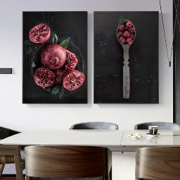 DIHANSM Kunstdruck auf Leinwand, Küchenposter mit Granatapfel- und Heidelbeermotiv, Wandbild, Ästhetik, Leinwanddruck, Gemälde, Poster, Heimdekoration (70 x 100 cm x 2 Stück/ungerahmt)