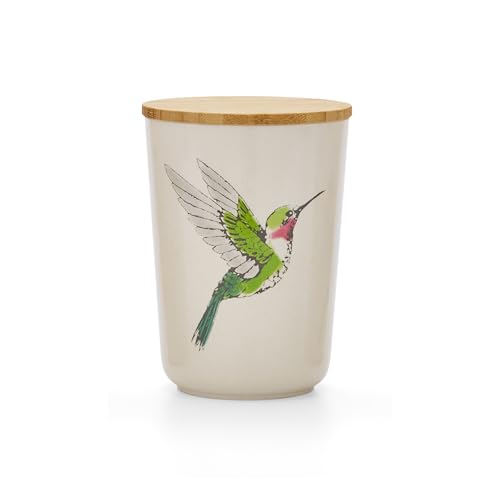 Image of Cooksmart Hummingbirds Bamboo Canister | Eco-Friendly Airtight Sugar, Tea, and Coffee Storage Jar | Stylish Bamboo Canister for Modern, Rustic, or Traditional Kitchens - Bird Design