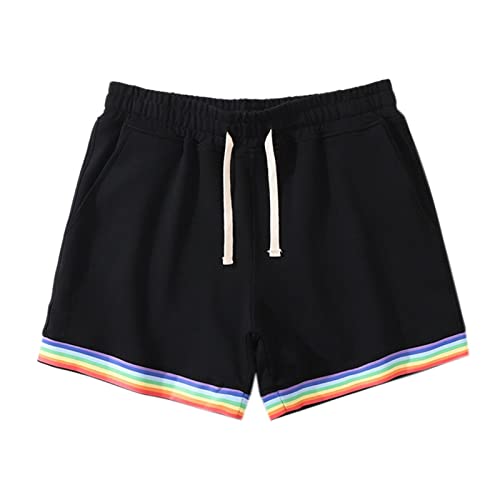 Mens Summer Solid Color Rainbow Pants Pocket Drawstring Loose Casual Sports Running Straight Shorts Basketball Shorts #TOP4