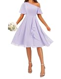 BRIGOW Vestido de dama de honor de un hombro con bolsillos, mangas abullonadas con volantes, de gasa, vestidos de baile de graduación, Lila, 48