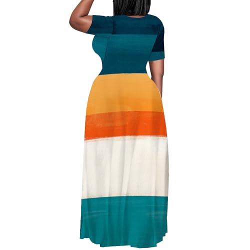 Image of SUZONANA Plus Size Maxi Dress for Curvy Women Summer Casual Sundress Short Sleeve Loose Vacation Dress