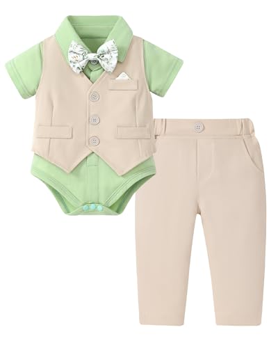 Image of DISAUR Baby Boy Clothes Toddler Boy Outfits 4PCS Gentleman Dress Romper /Vest /Pants /Bow Tie Cotton Suit Sets