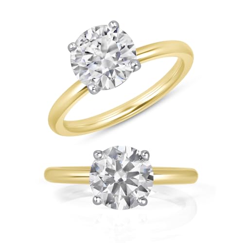 1 to 5 Carat Round Moissanite Solitaire Engagement Ring for Women I 14k Gold Ring (G-H, VS, cttw, DEW) 4-Prong Anniversary Wedding Promise Band Size 4 to 11 Made in USA