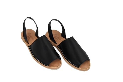 Macarena Collection Huarache 4155 Sandales mexicaines faites à la main en cuir pour femme | Sandales confortables et élégantes pour femme, noir, 39.5 EU