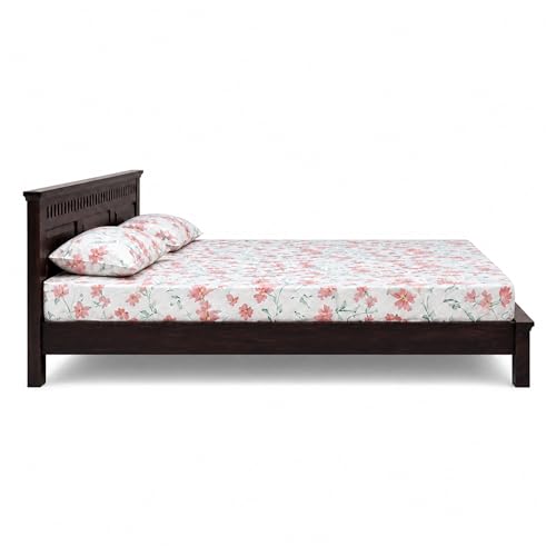 Image of SONA ART & CRAFTS Kuber Solid Sheesham Wood Queen Size Platform Bed Without Storage | Wooden Queen Size Cot Bed | Double Bed for Home - Walnut Finish (Assembly Included)