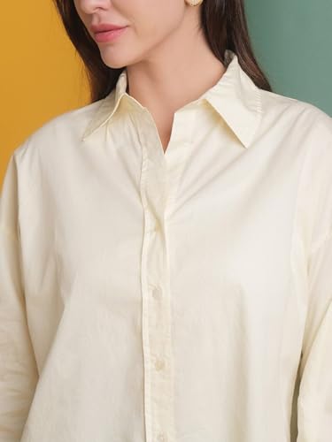 Image of Freehand Women Oversized Solid Oversized Shirt (Cream S)