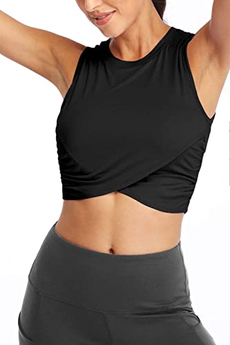 Sanutch Crop Top Athletic Shirts For Women Running Workout Yoga Crop Top Workout Shirts Black Xs #TOP2