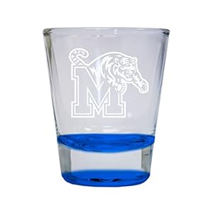 R and R Imports Memphis Tigers Etched Round Colored Shot Glass 2 oz Blue