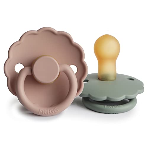 Image of FRIGG Daisy Natural Rubber Baby Pacifier | Made in Denmark | BPA-Free (Blush/Sage, 0-6 Months) 2-Pack