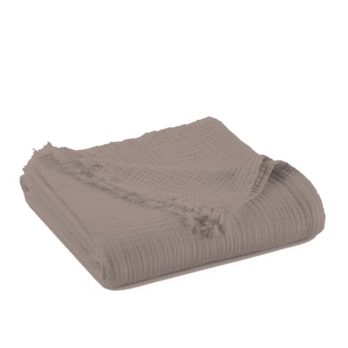 Image of 100% Cotton Organic Muslin Throw Blanket for Adults GOTS & Fairtrade Certified Organic Cotton - Couch Living Room and Bedroom Decor - 4 Layer Super Soft and Cozy (Moon Rock, Throw)