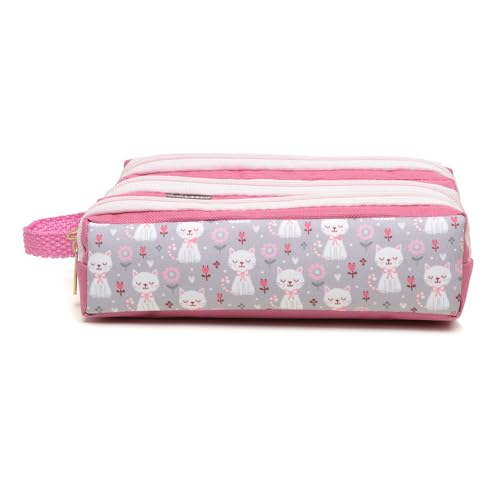 Estojo Triplo Oxford Liso Rosa Gatinho