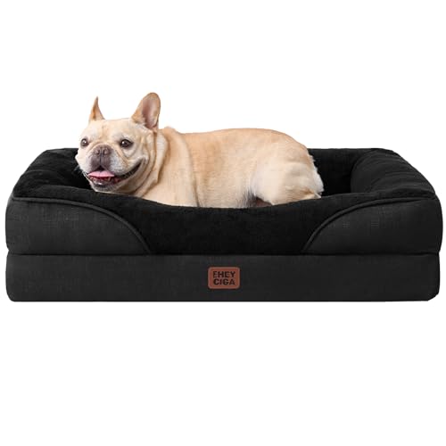 EHEYCIGA Orthopedic Dog Bed for Medium Dog 30x20 Inch Memory Foam Dog Couch Bed with Sides Waterproof Liner & Washable Removable Cover Bolster Pet Sofa Black