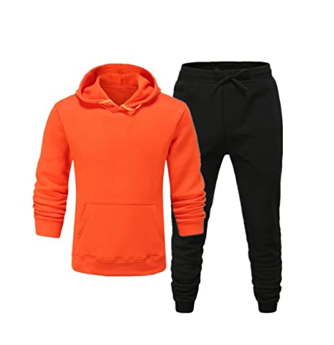 Vêtements de sport homme ensemble à capuche orange noir chaud XXL