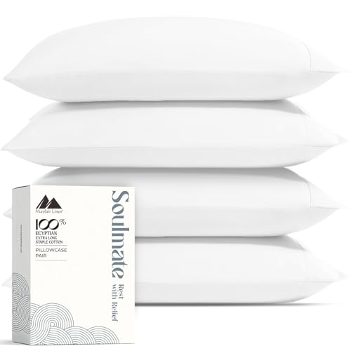 Mayfair Linen 100% Egyptian Cotton Pillow Cases Queen Size Set of 4 - Luxury 500 Series Soulmate Collection Cotton Pillowcases (White, 2 Pair), Soft, Cooling & Breathable Standard Size Pillow Case