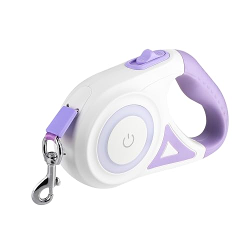 SUPERNIGHT Hundeleine Rollleine 5m ausziehbare Leine mit Licht 360° Verhedderungsfreier Leinenverlängerung Break&Lock System Anti-Kau Nylonband für Kleine und Mittelgroße Hunde bis 20kg