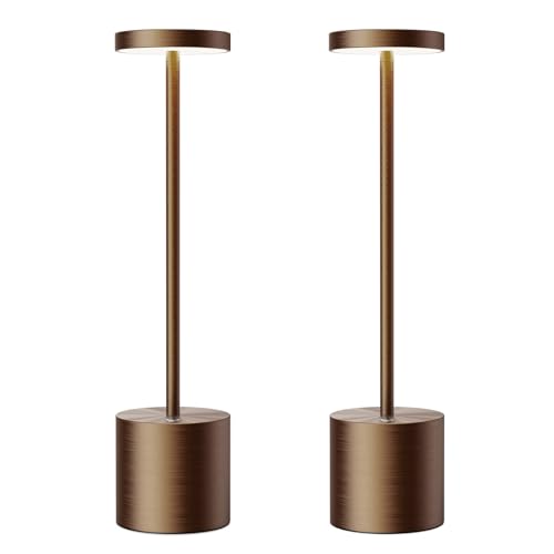 SAKRINGT Cordless Table Lamps Rechargeable,6000mAh Portable Battery Operated LED Table Light for Restaurant Outdoor 2 Pack Brown