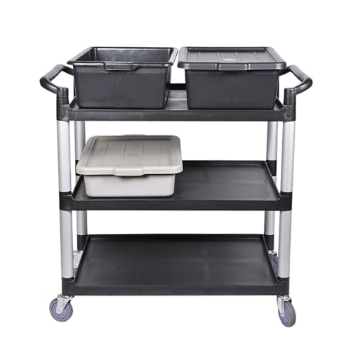 Image of Restaurantware RW Clean 40.2 x 19.7 x 37.8 Inch Utility Cart 1 Rolling Cleaning Cart - Large 4 Shelves Black Plastic Rolling Cart Heavy-Duty For Organization Or Storage