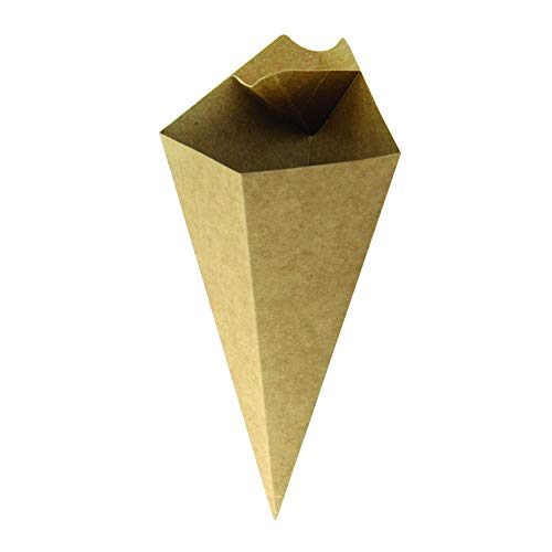 Image of PacknWood 210CONFR1KR - Paper Cone Cup - Kraft Paper Cones with Built in Dipping Sauce Compartment - Grease-Resistant, and Leak-Proof - Finger Food Cones - (7.5 inch x 4.5 inch) (Pack of 500)