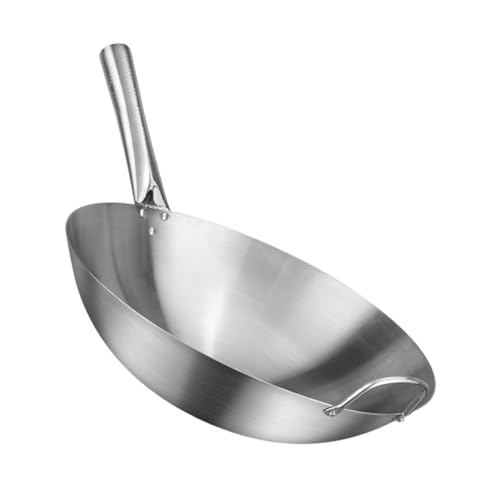 Wok de acero inoxidable con mango y fondo redondo miniatura 1
